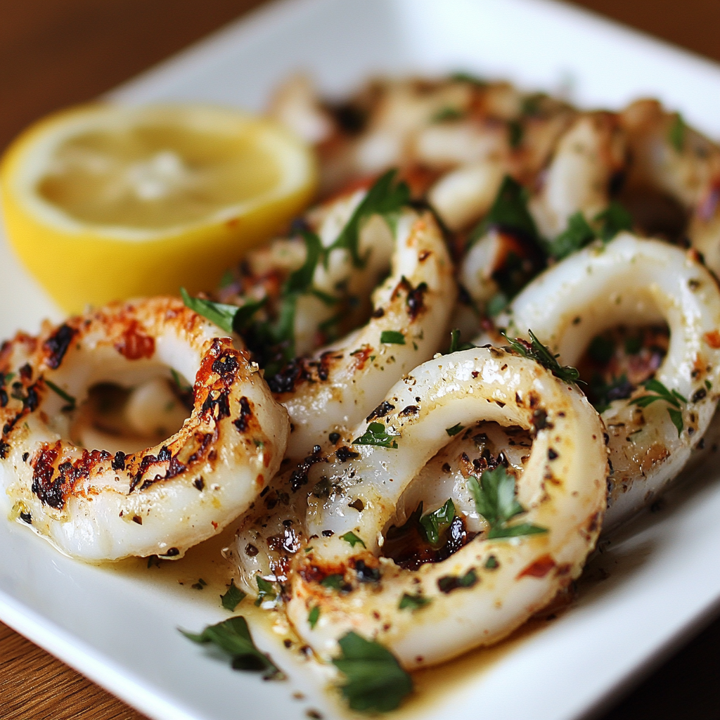 Gegrillte Calamari mit Zitronen-Kräuter-Marinade