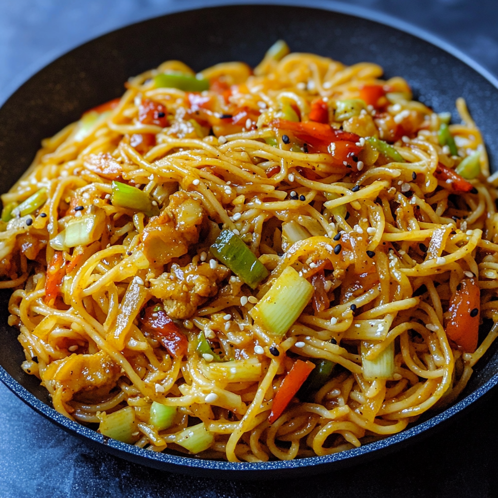 Würzige Spaghetti mit Lauch & Gemüse-Curry-Sauce lecker