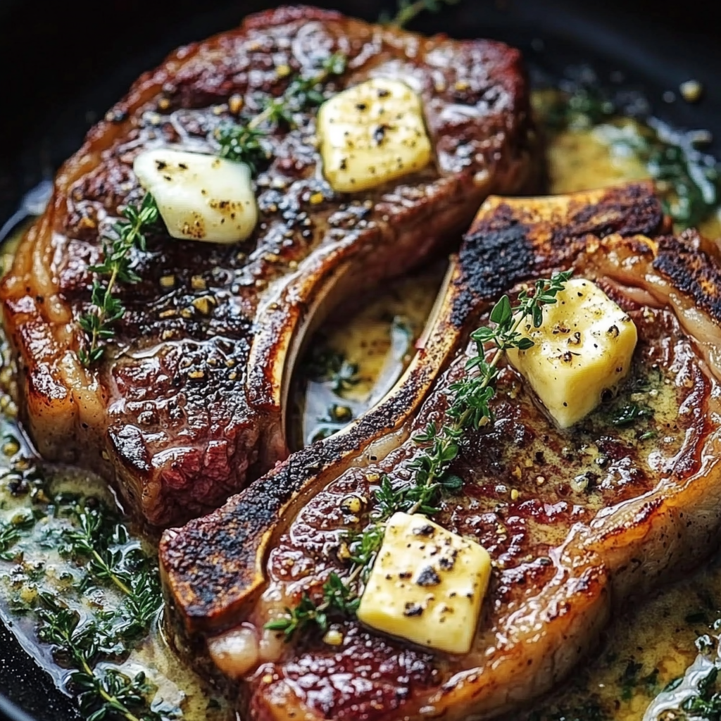 Perfektes T-Bone-Steak mit Knoblauch-Thymian-Butter