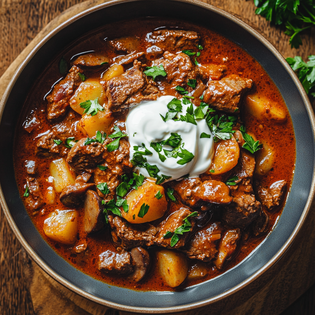Ungarisches Gulasch mit Rind, Paprika Joghurt – lecker