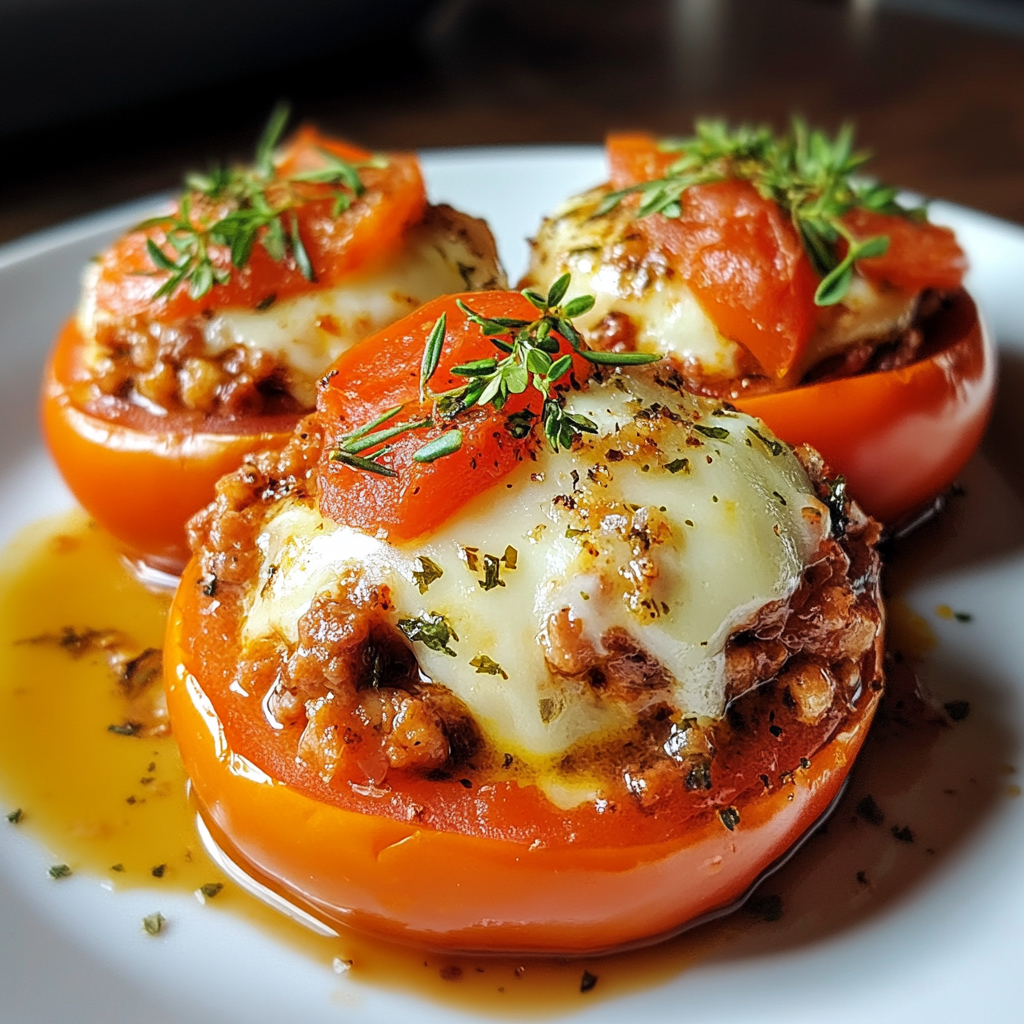 Herzhaft gefüllte Tomaten mit Hackfleisch & Mozzarella