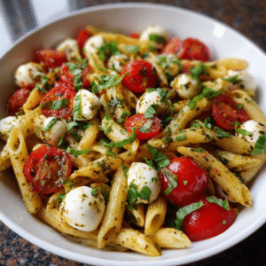 Italienischer Nudelsalat mit Mozzarella & Tomaten lecker