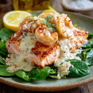 Lachs mit Garnelen