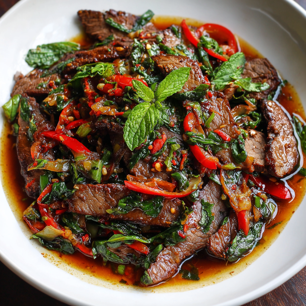 Pad Kra Pao – Thailändisches Flanksteak mit Chili, Knoblauch