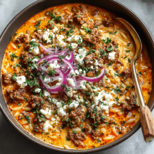 Kritharaki-Hackfleischpfanne mit Feta 🇬🇷 und lecker