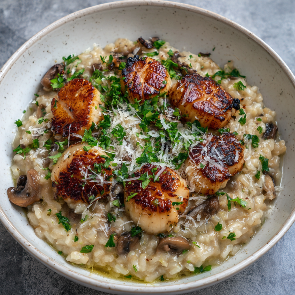 Jakobsmuschel-Pilz-Risotto