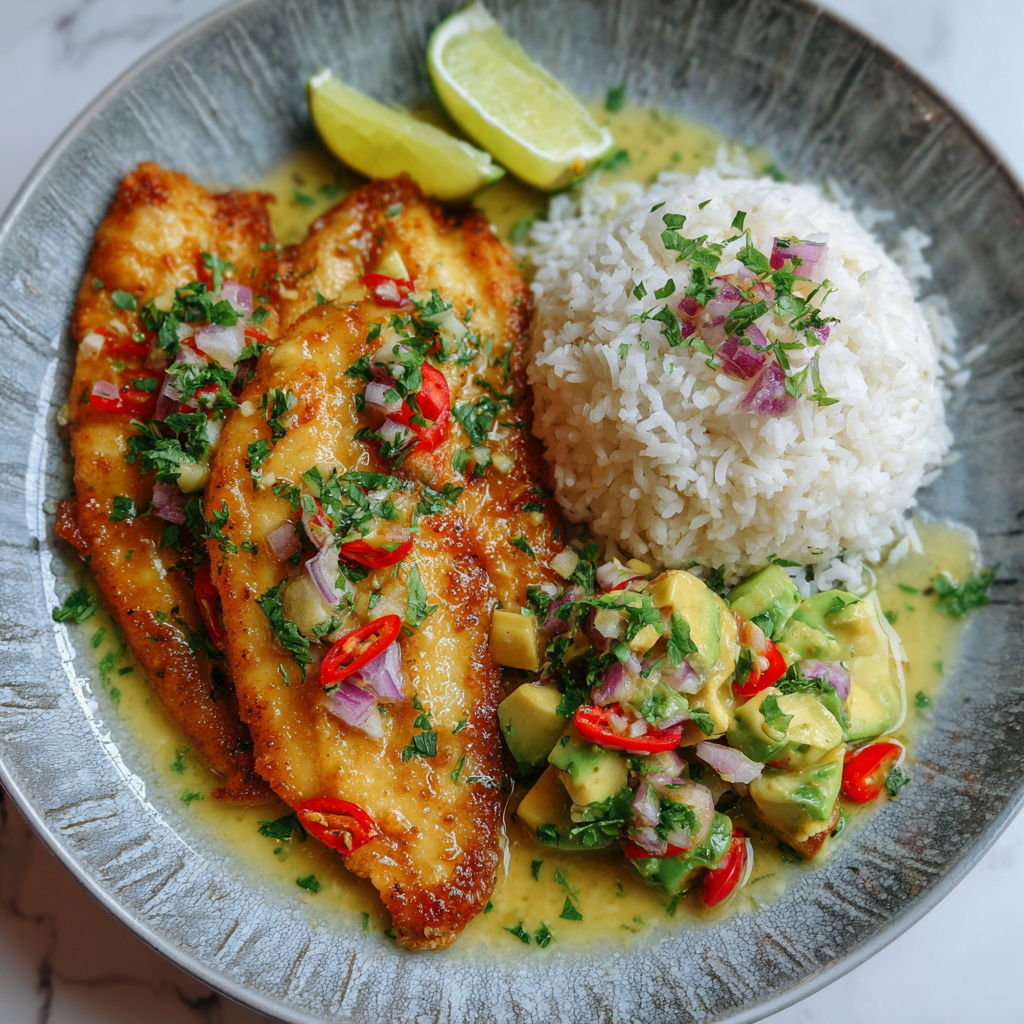 Kokos-Limetten-Fisch mit Avocado-Salsa