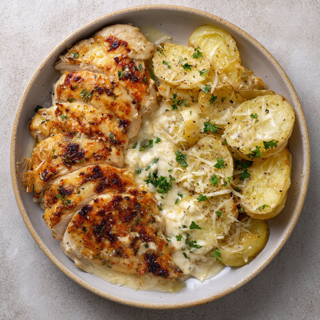 Knoblauchbutter-Hühnchen mit Parmesan-Sahnesauce