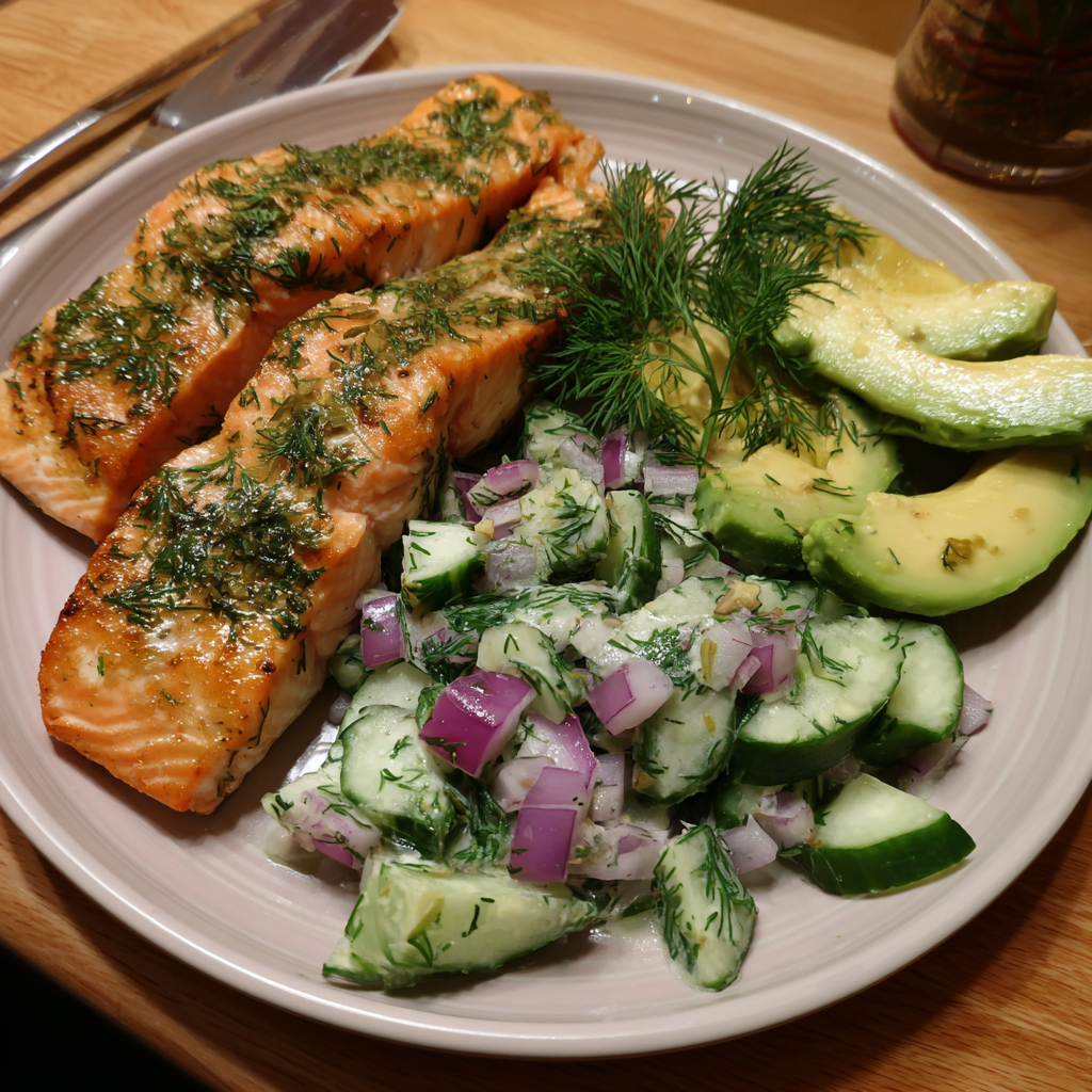 Lachssteaks mit Dill-Gurken-Salat