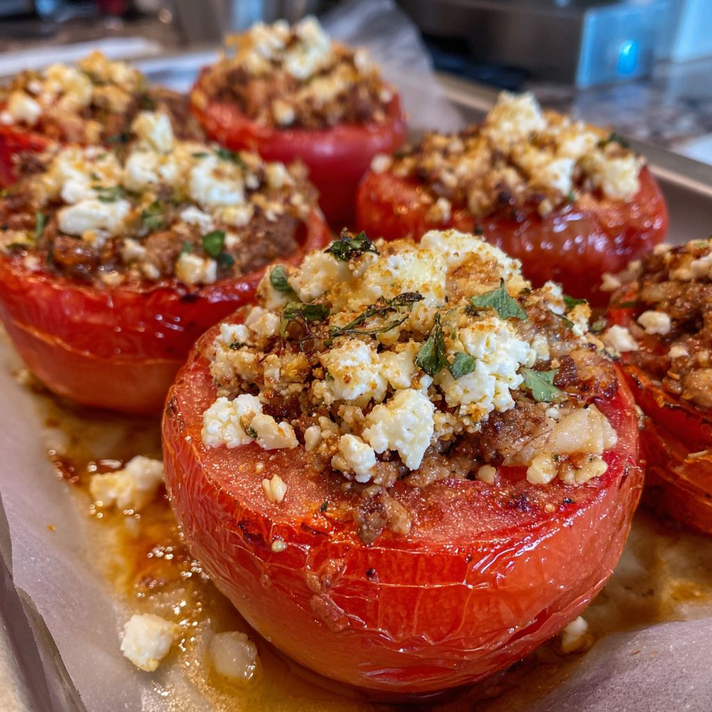 Gefüllte Tomaten mit Rinderhack und Feta
