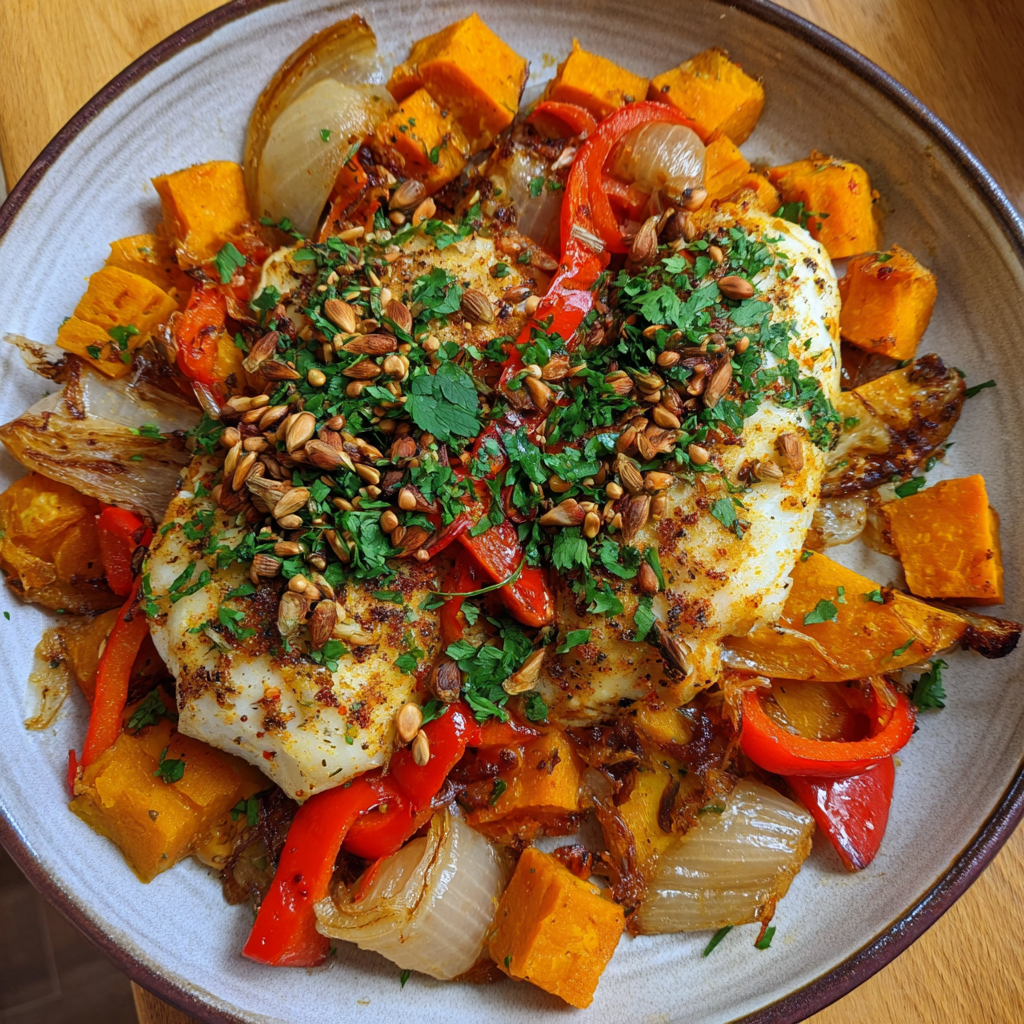 Kürbisgemüse mit Fisch
