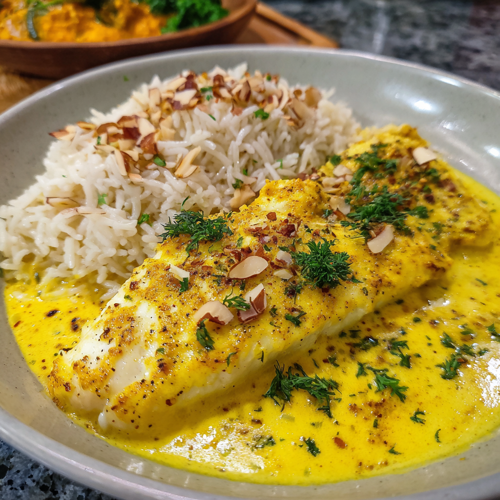 Fischfilet in Kurkuma-Senf-Sauce