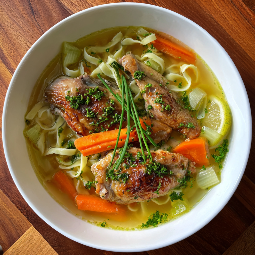 Nudelsuppe mit Perlhuhn