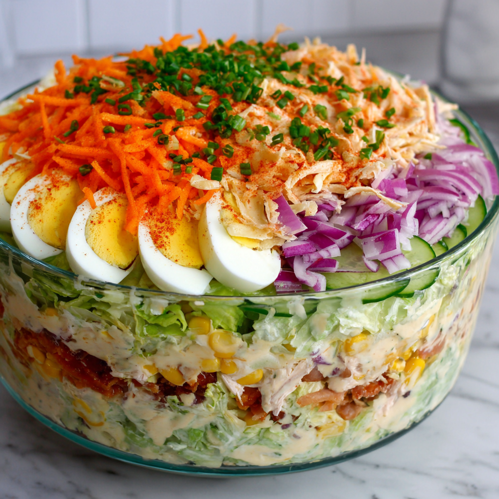 Schichtsalat mit Hähnchen