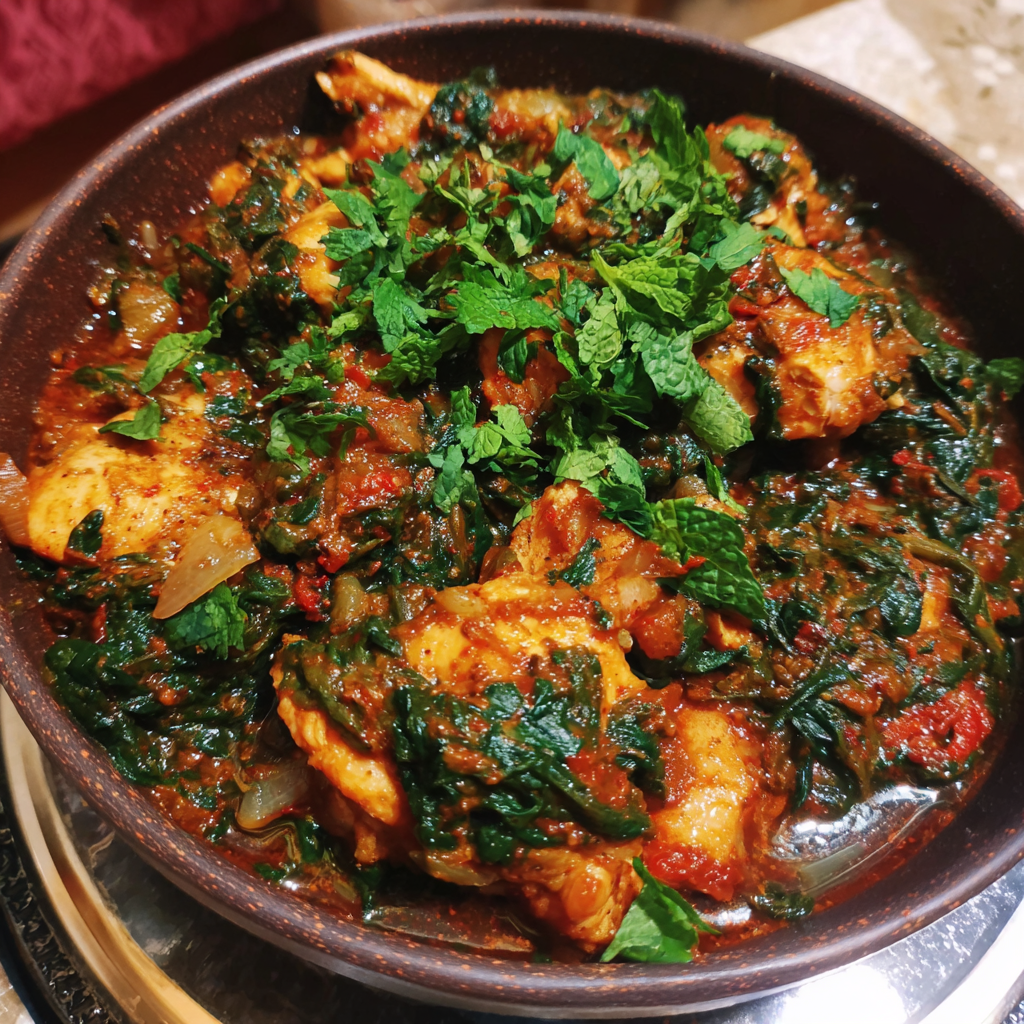 Orientalischer Spinattopf mit Huhn