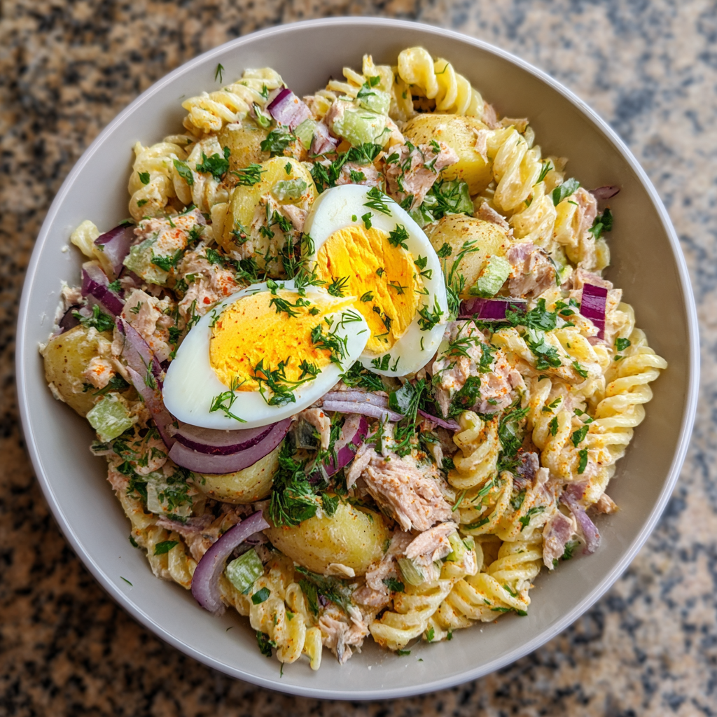 Kartoffel-Nudelsalat mit Thunfisch