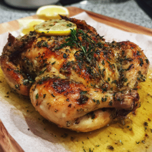 Hähnchen unter der Bratpfanne