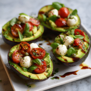 Caprese gefüllte Avocados