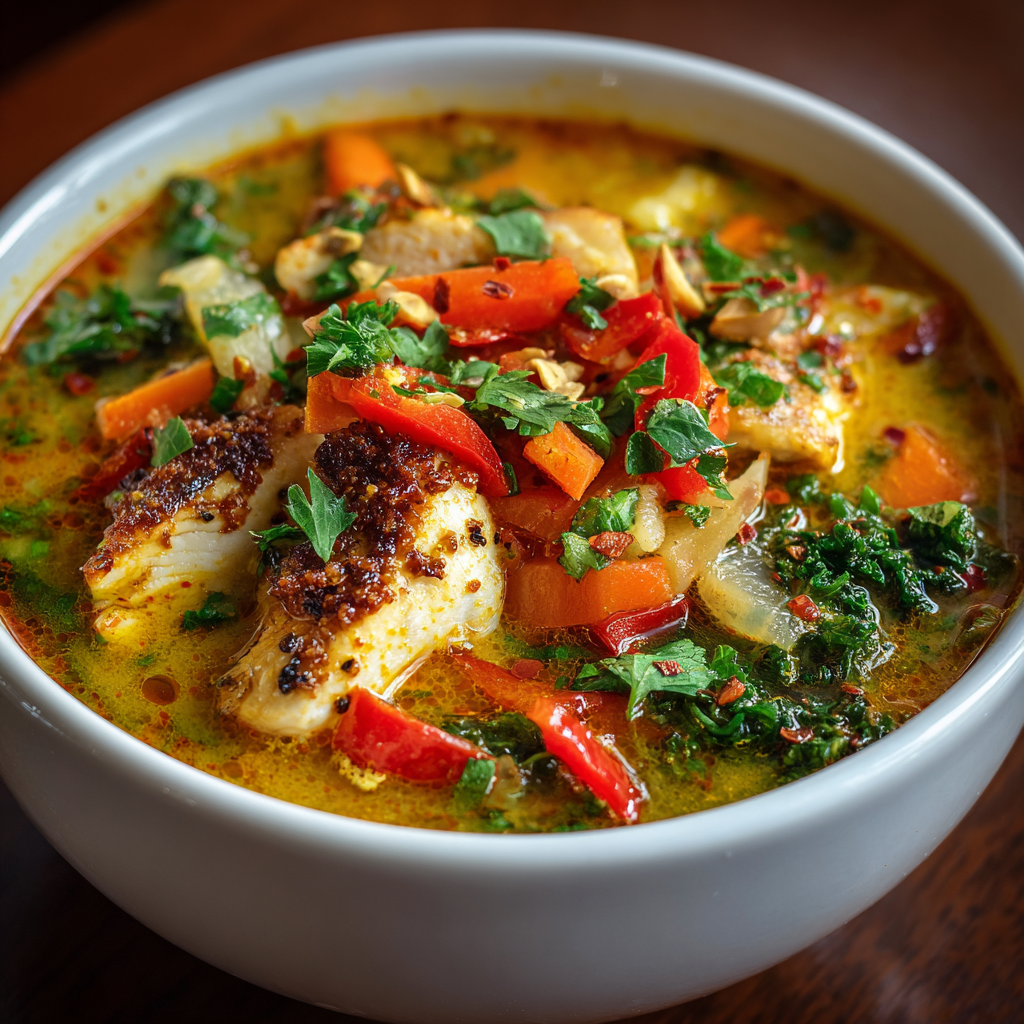 Curry suppe auf Basis einer Hühnerbrühe