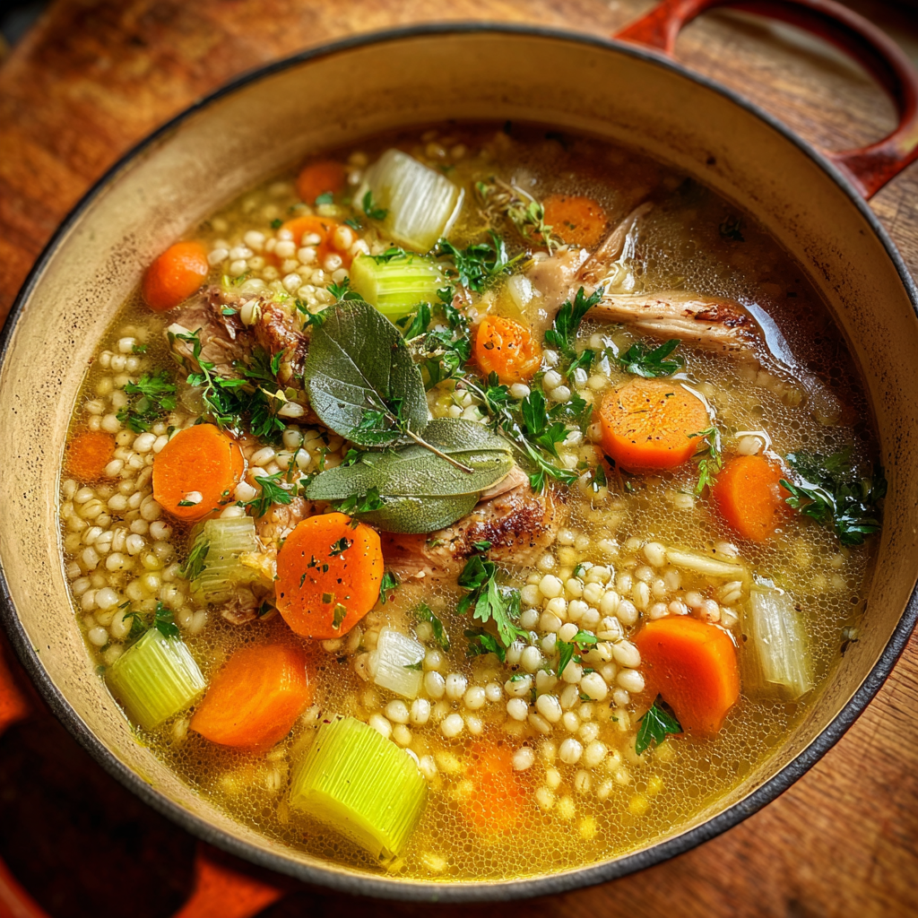 Graupen suppe mit Hühnerfleisch