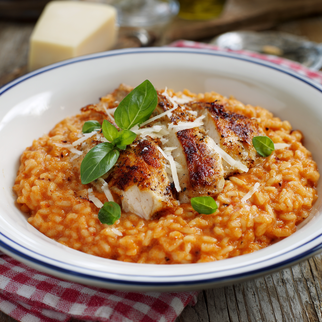 Cremiges Tomaten-Risotto mit zartem Hähnchen