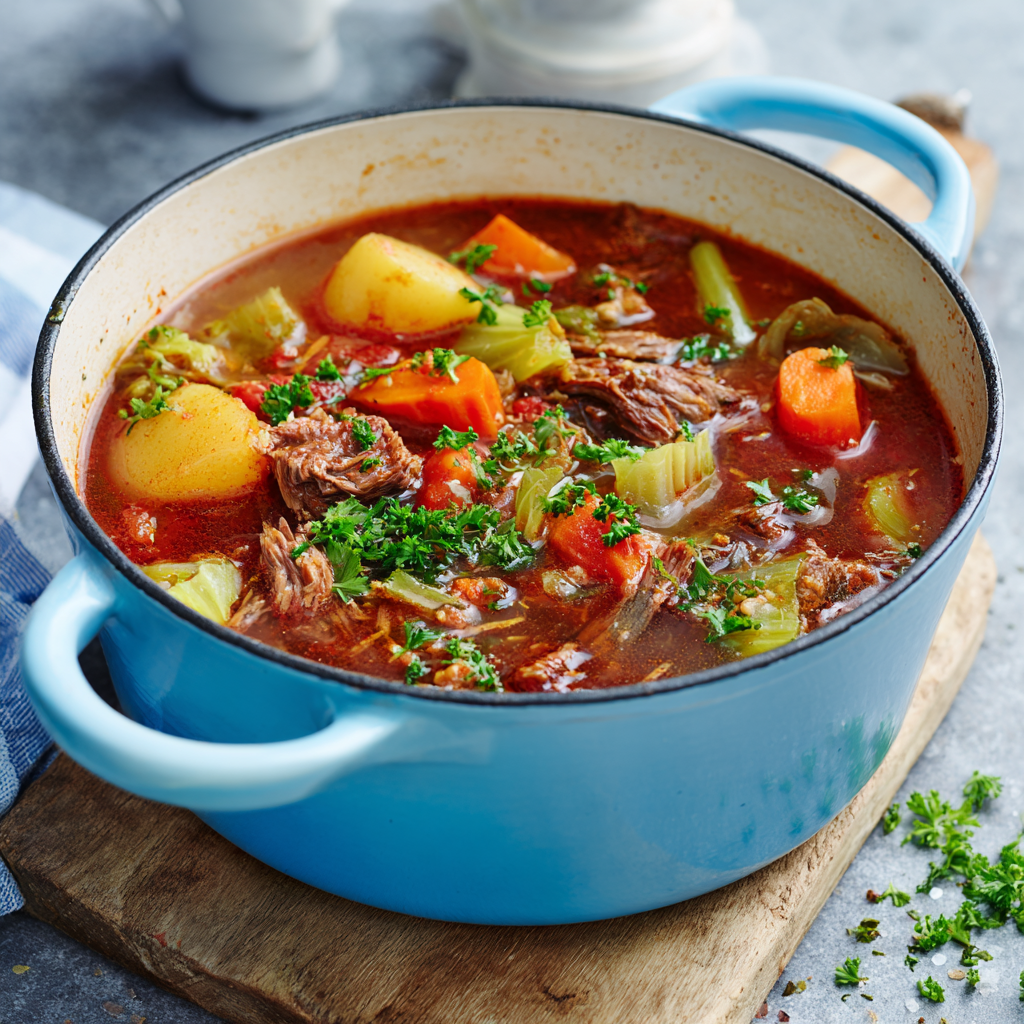 Herzhafter Suppentopf mit Rind, Huhn und Gemüse