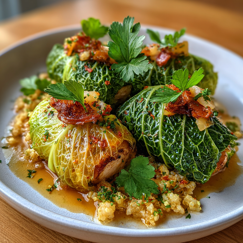 Wirsingroulade mit Hühner-Couscous füllung