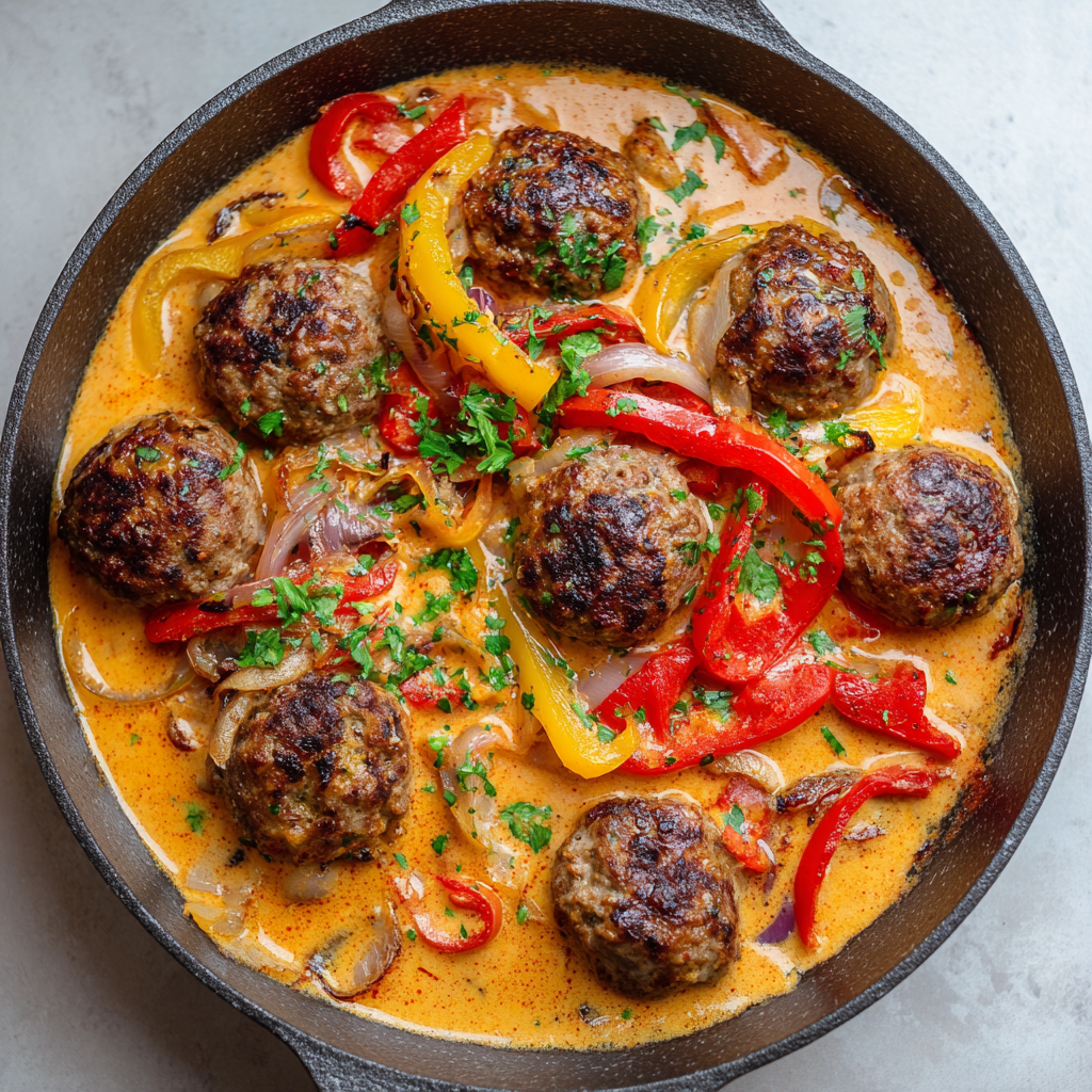 Saftige Hackbällchen in cremiger Paprikasauce