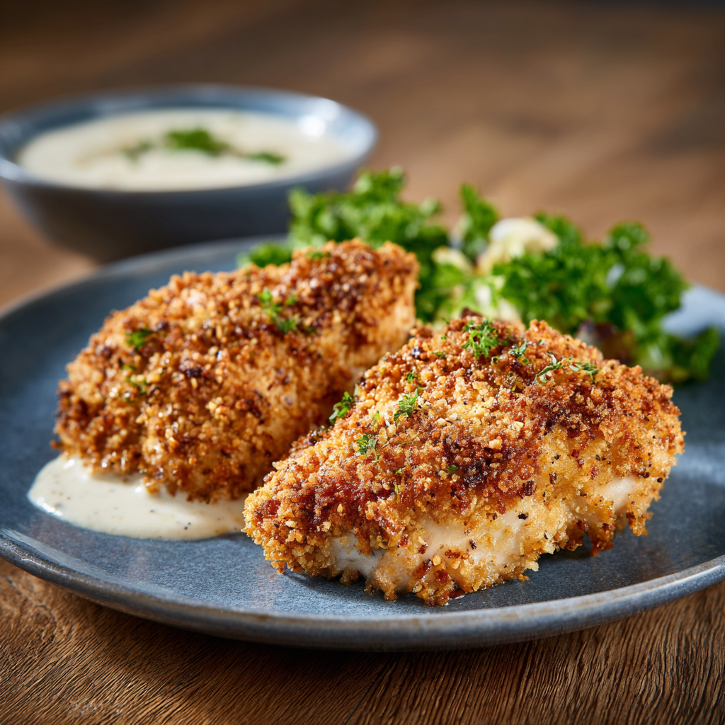 Huhn mit Macadamiakruste und Kokosschaum