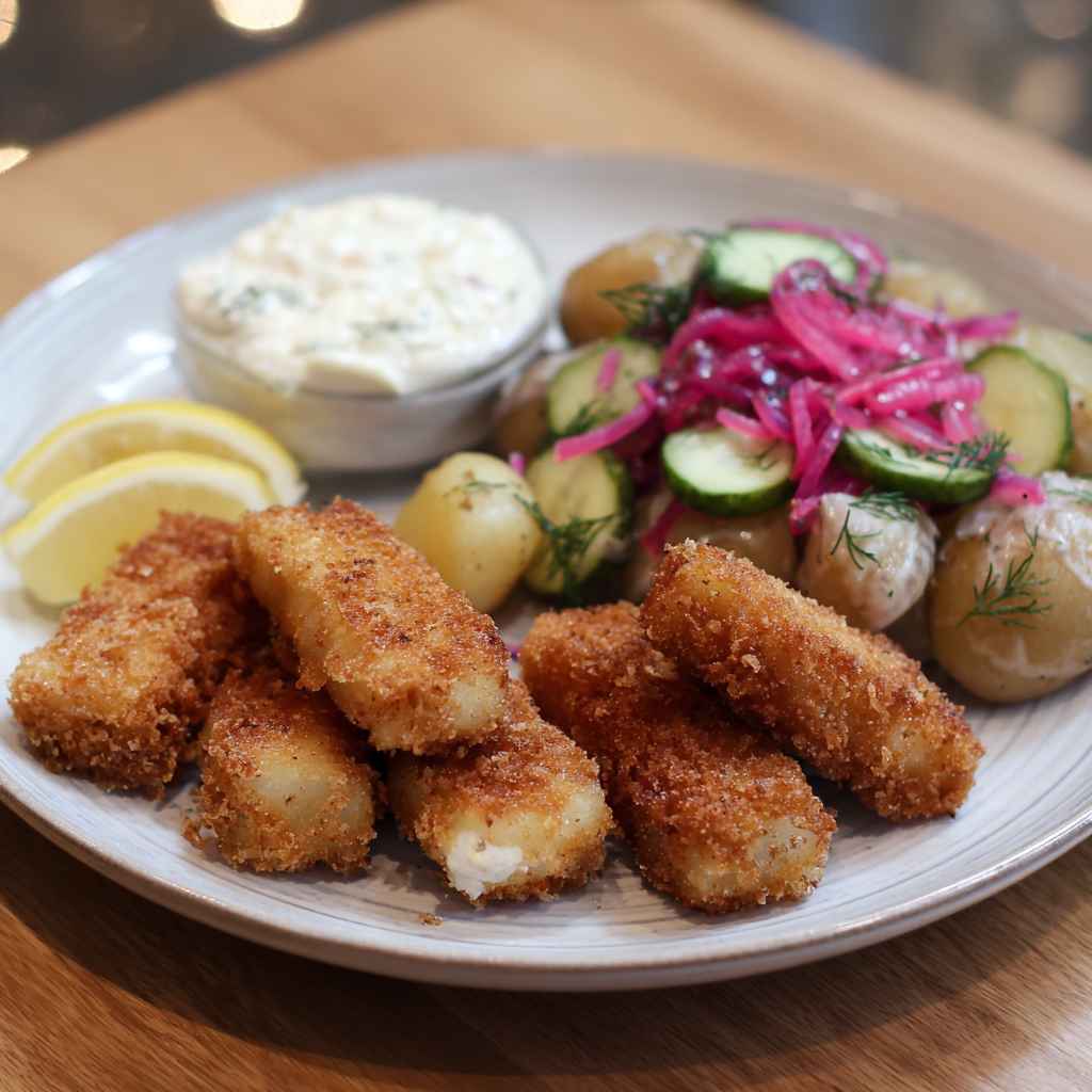Fischstäbchen mit Kartoffel-Mayo-Salat