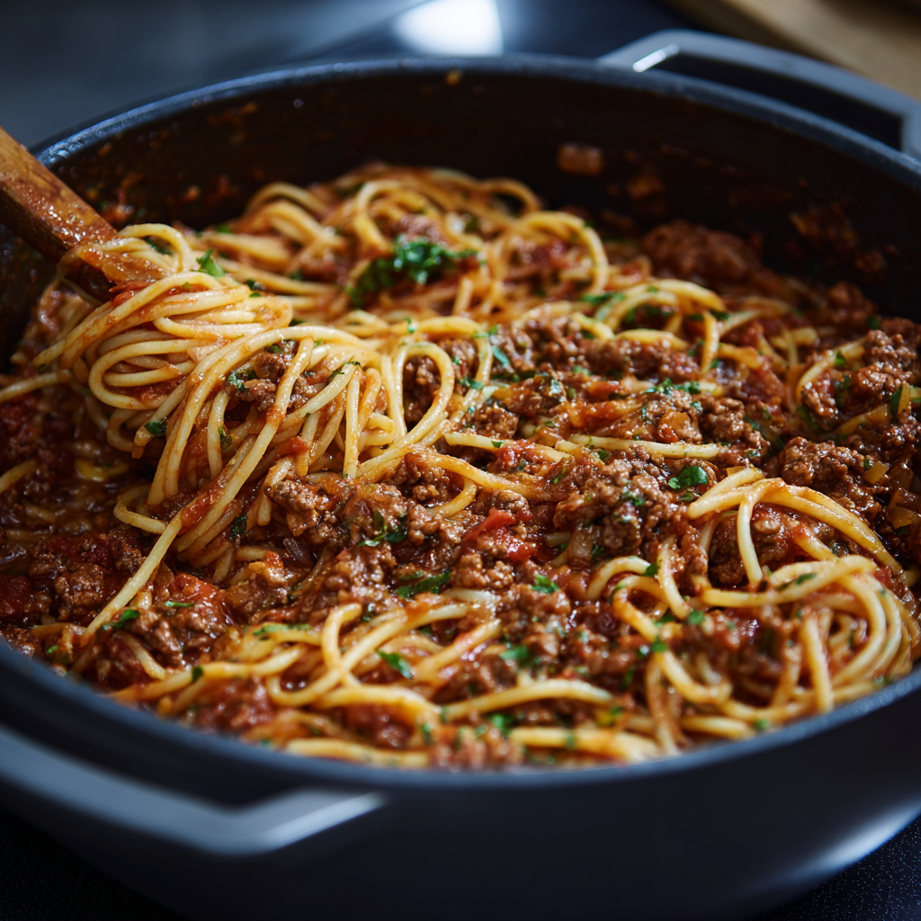 Spaghetti-Topf mit Hackfleisch
