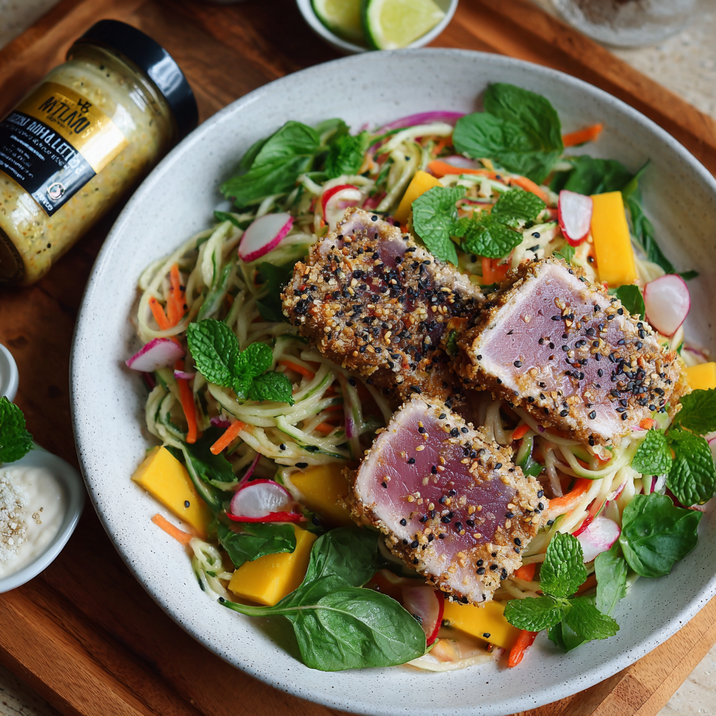 Thunfischsteak mit Meerrettich-Papaya-Salat