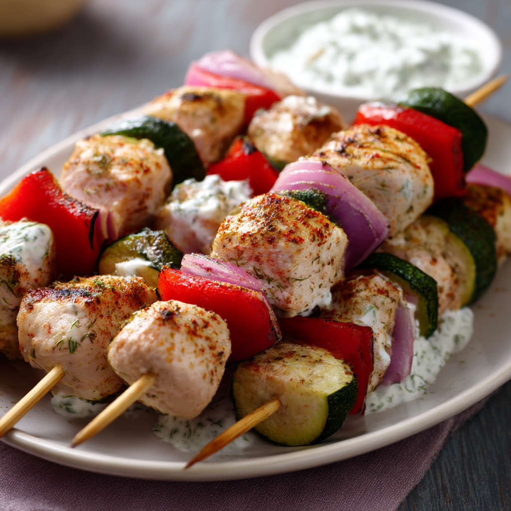 Puten-Gemüse-Spieße mit Tsatsiki