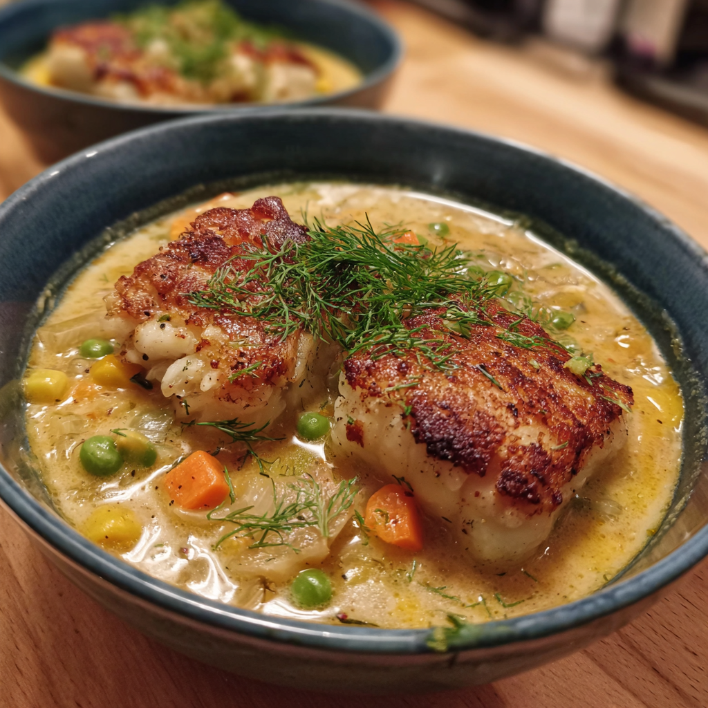 Fischfrikassee mit kleinem Gemüse