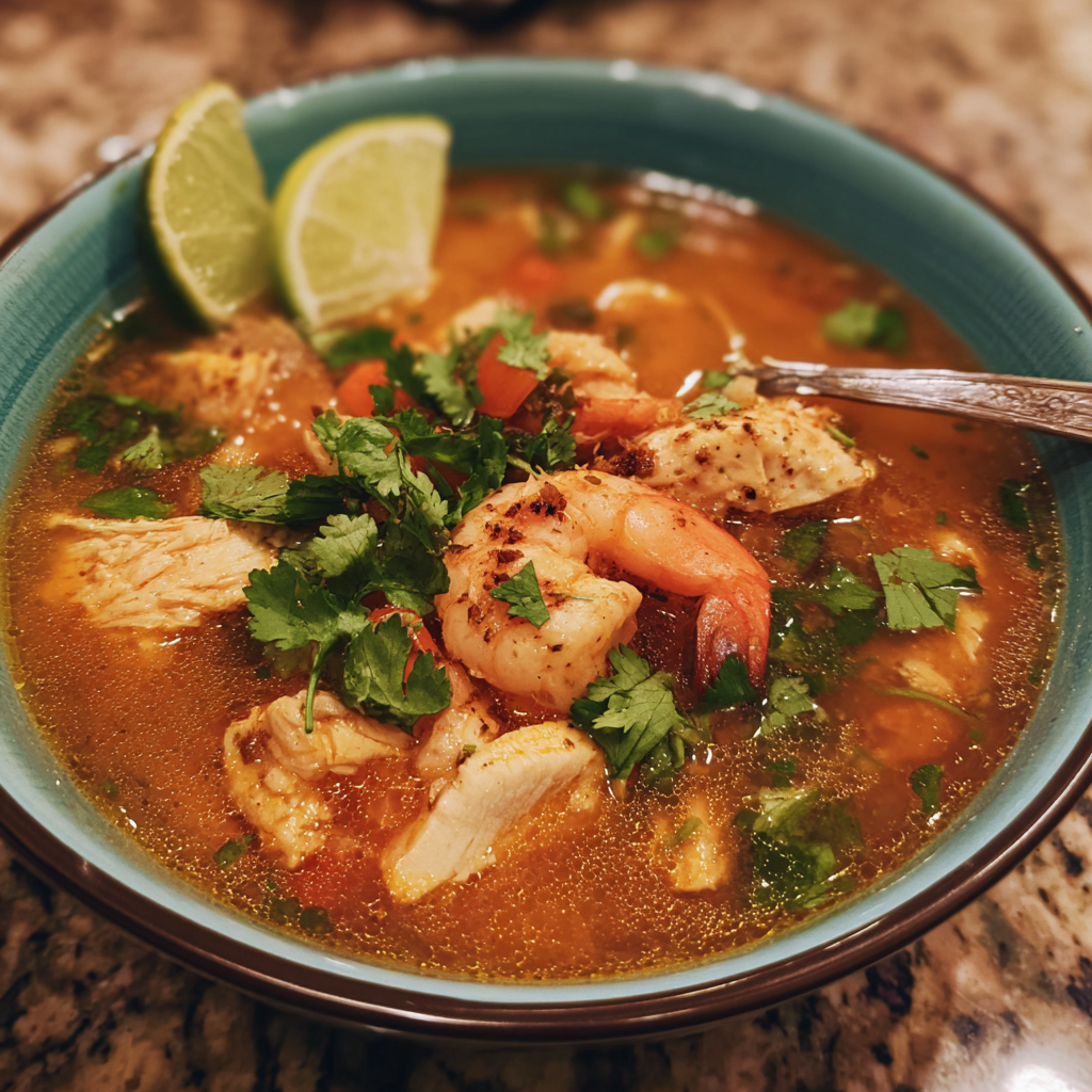 Thailändische Hühner-Garnelen-Suppe mit Koriander