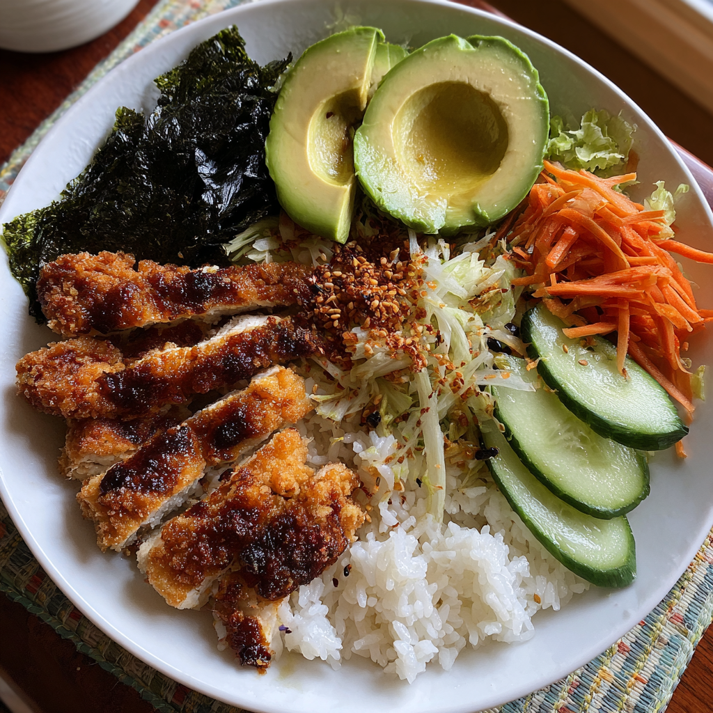 Sushi-Reis mit Huhn und Avocado