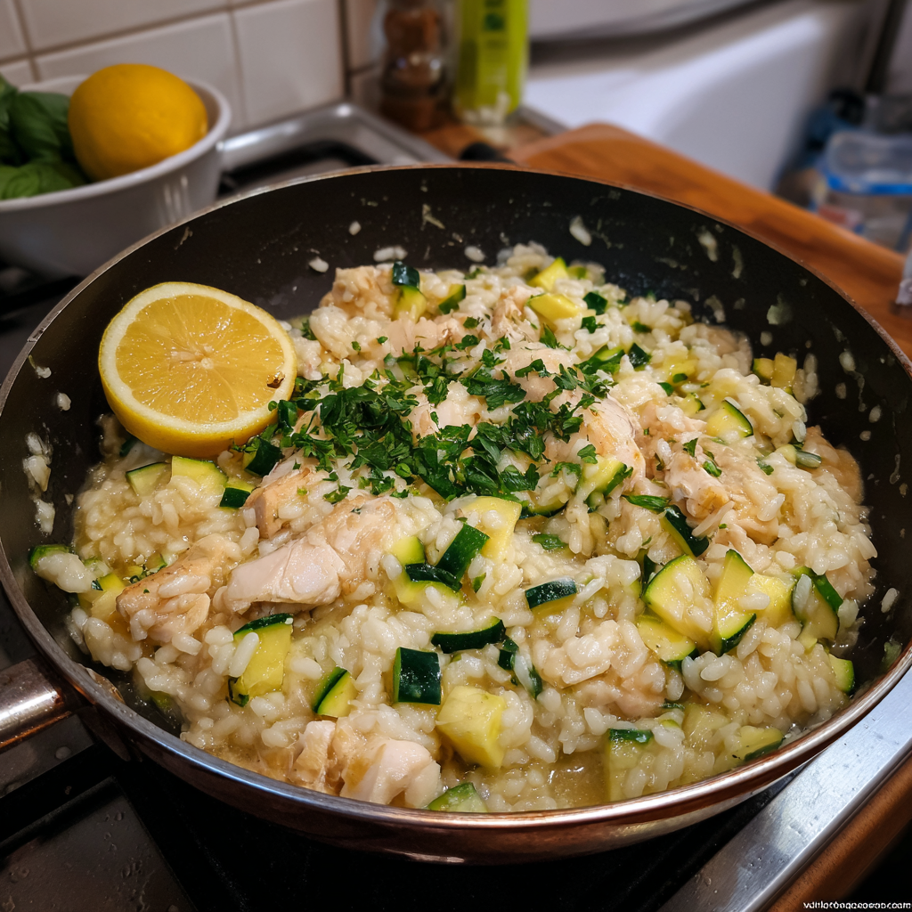 Gemüse risotto mit zarten Fischstückchen