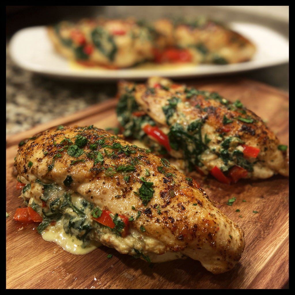 Gefüllte Hähnchenbrust mit Paprika und Spinat