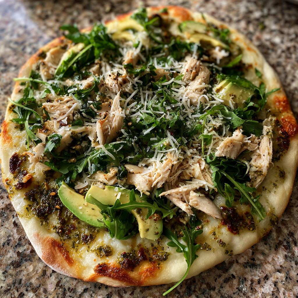 California-Style Pizza mit Hähnchen und Avocado