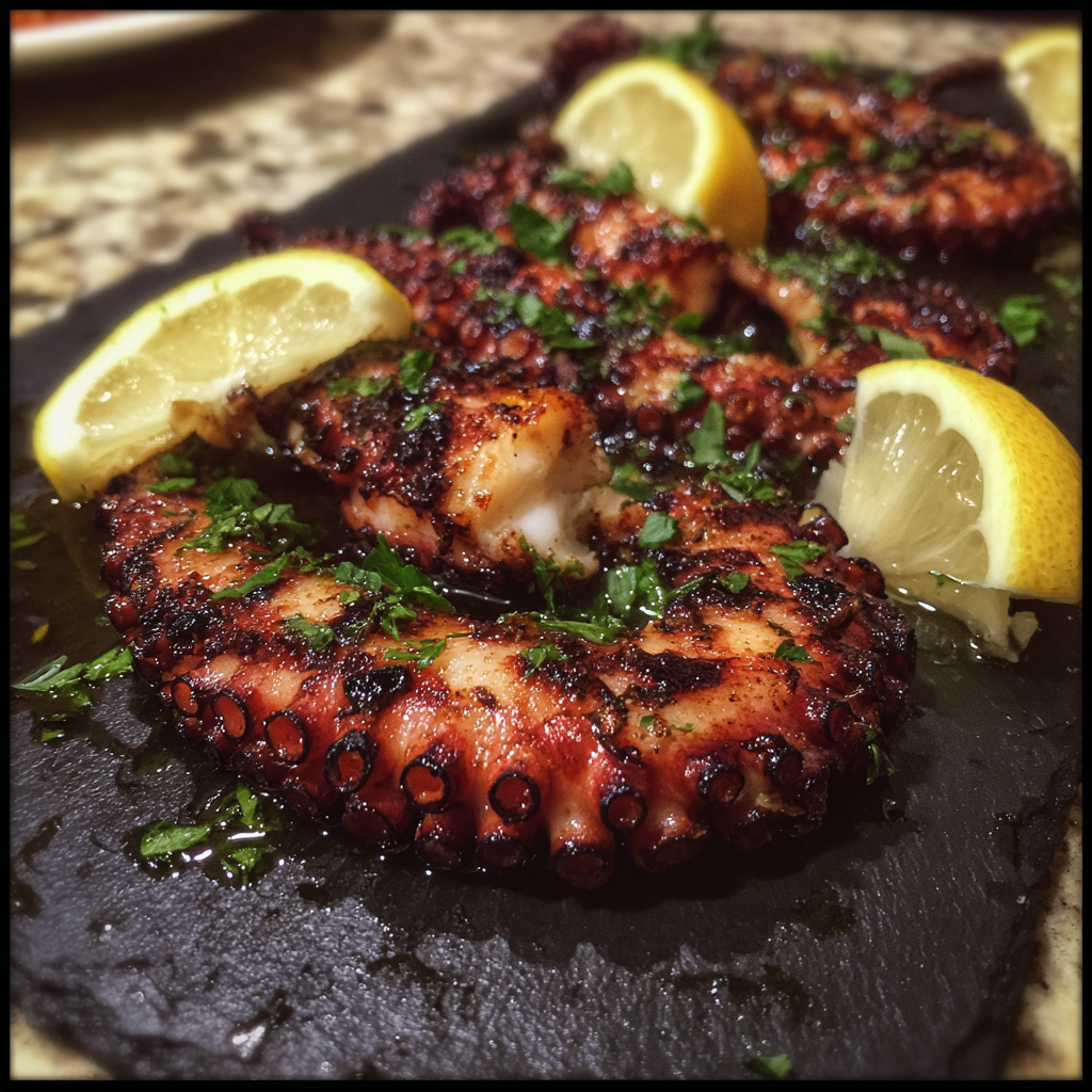 Gegrillter Oktopus mit Zitrone und Oregano