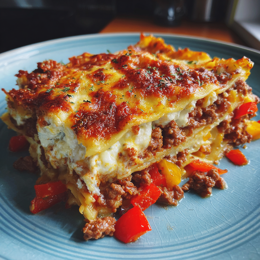 Hackfleisch-Paprika-Lasagne mit Gorgonzola