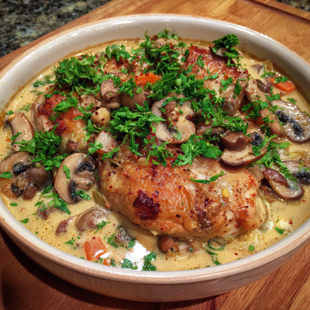 Hühnerfrikassee mit Pilzen