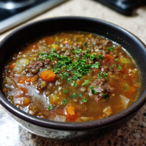 Linsensuppe mit Rindfleisch