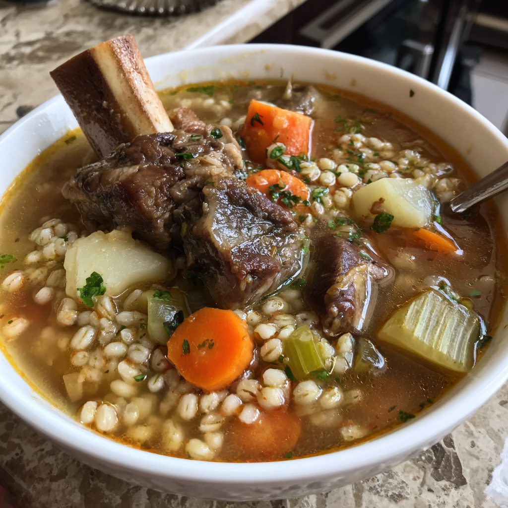 Kraftvolle Graupensuppe mit Knochen