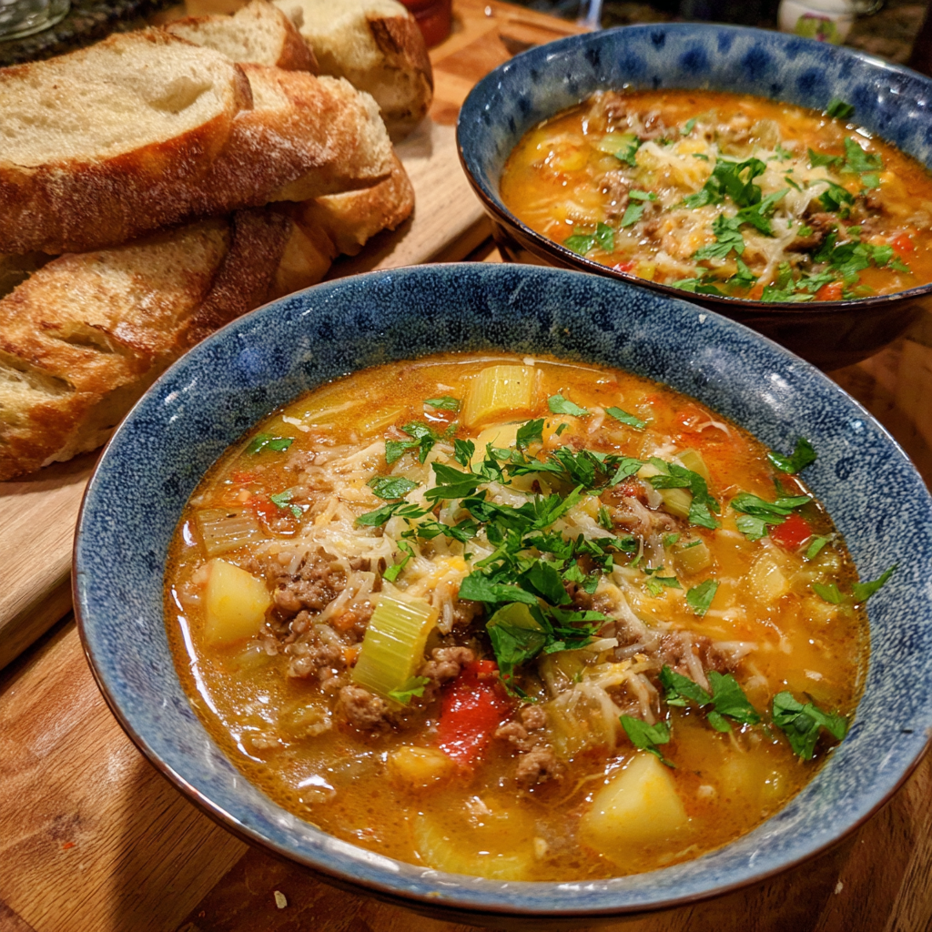 Käsesuppe mit Hackfleisch