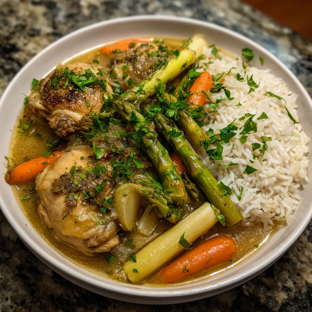 Hühnerfrikassee mit Spargel & Reis