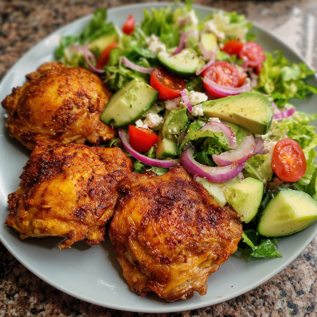 Hühnerkeulen mit frischem Salat