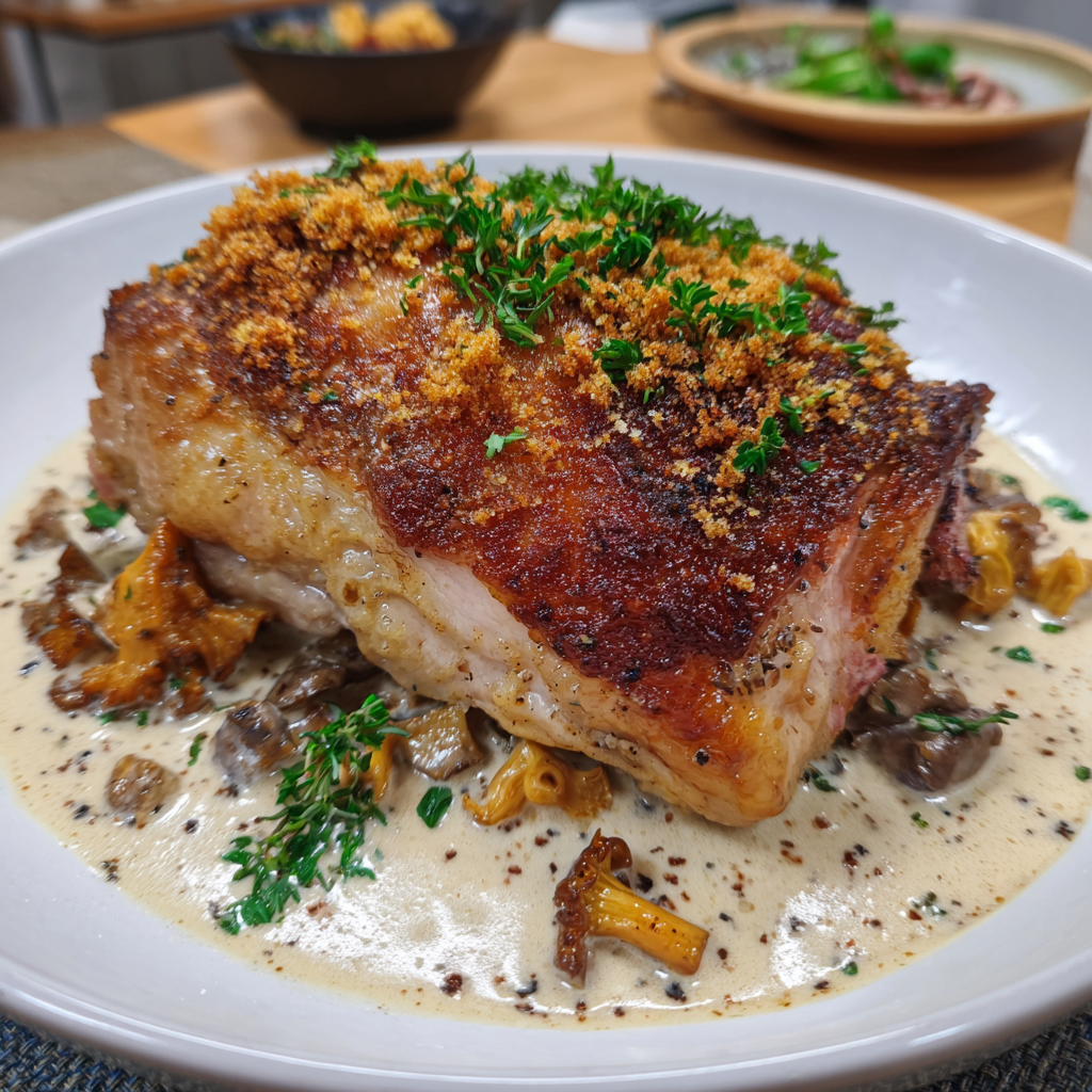 Gebratene Perlhuhnbrust mit Pfifferlingrahmsoße