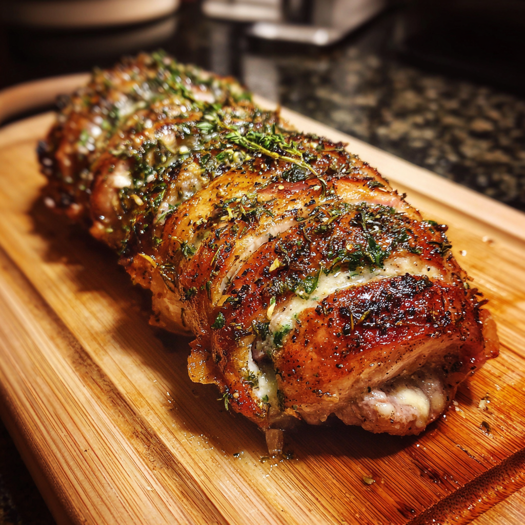 Putenrollbraten mit Zitronig-frischer Petersilien-Creme-Sauce