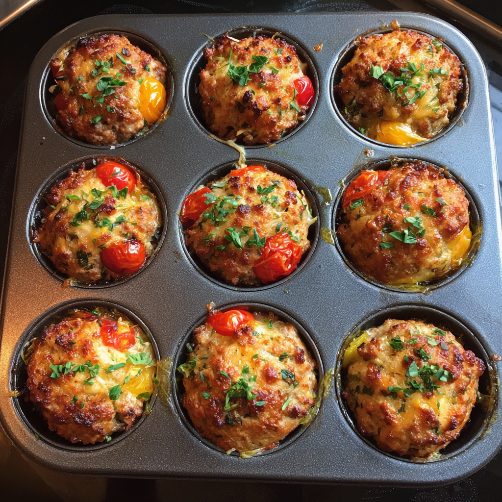 Kräutersteaks aus der Muffinform mit Tomaten-Käse-Kern